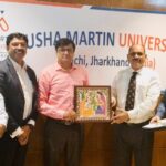 Rajeev Singh, Founder of Sansar Green and Harit Sansar, being honoured at Usha Martin University, Ranchi, following a meaningful discussion on the future of organic farming, soil health, agricultural innovation and farmer empowerment in Jharkhand.