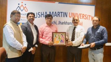 Rajeev Singh, Founder of Sansar Green and Harit Sansar, being honoured at Usha Martin University, Ranchi, following a meaningful discussion on the future of organic farming, soil health, agricultural innovation and farmer empowerment in Jharkhand.