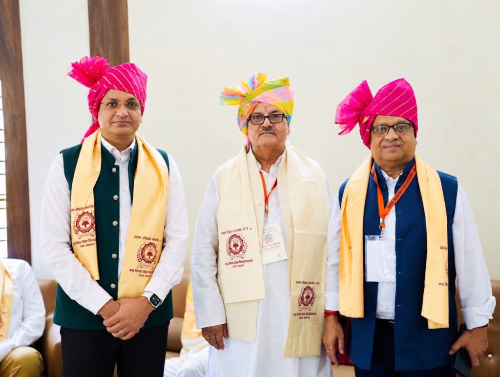 Rajeev Singh with Vice-Chancellor Dr. M. K. Singh and the university team at Garhwa University during the First Convocation and academic interaction.