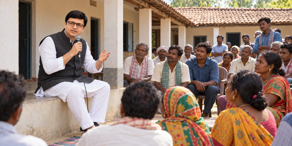 Rajeev Singh, Chairman of Sansar Green, addressing farmers on sustainable agriculture and farmer empowerment.