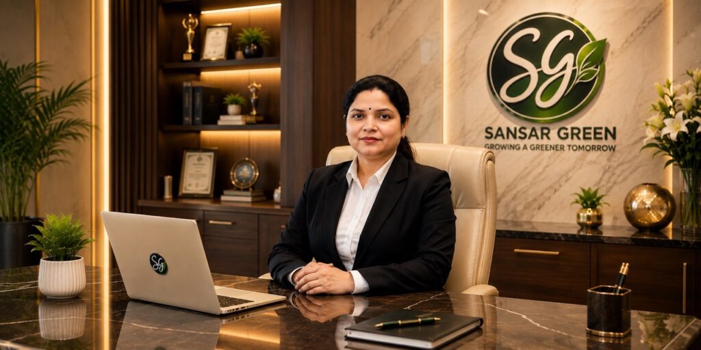 Rimi Singh, Managing Director of Sansar Green, seated in her office.