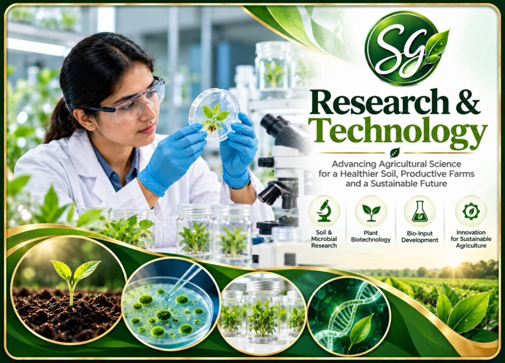 Sansar Green Research and Technology showcasing soil microbial research, plant biotechnology, bio-input development and sustainable agricultural innovation.